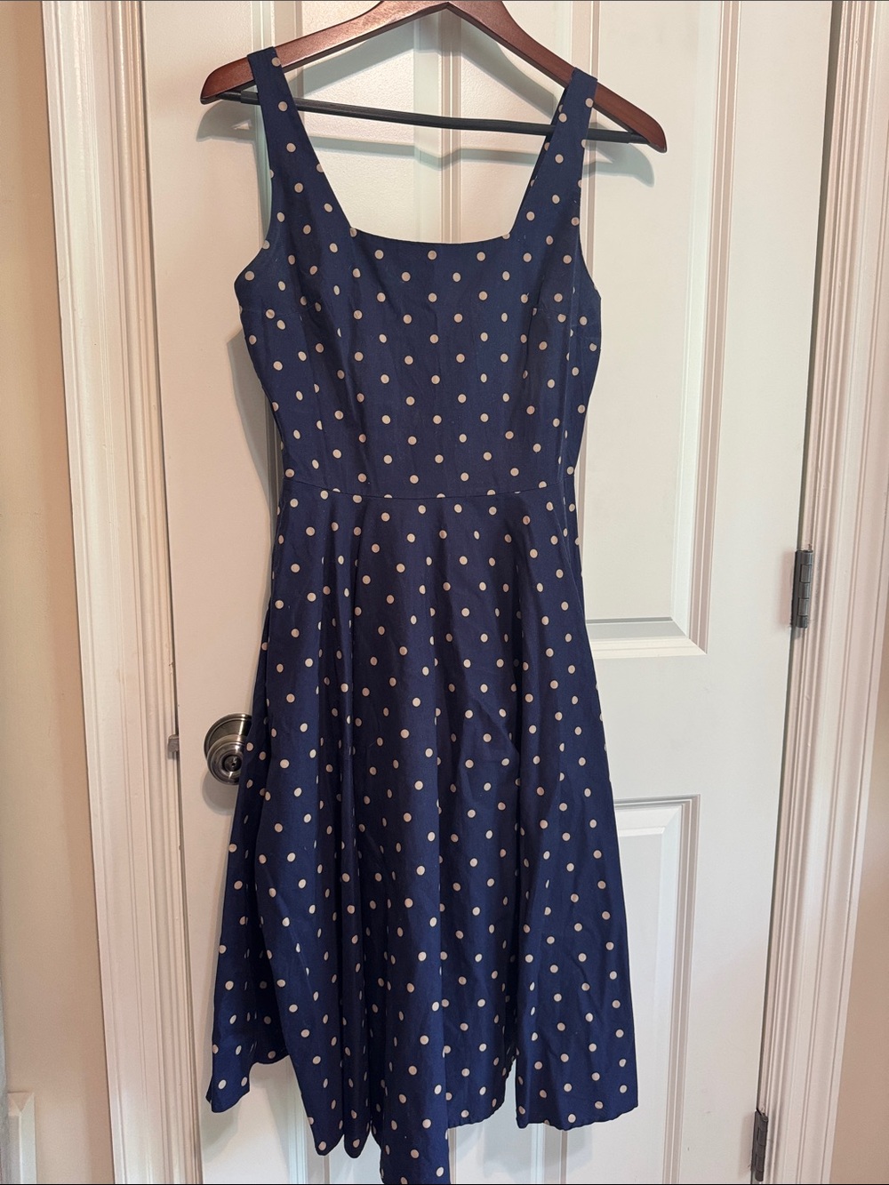 bailey blue Navy and Tan Polka Dot Midi Dress